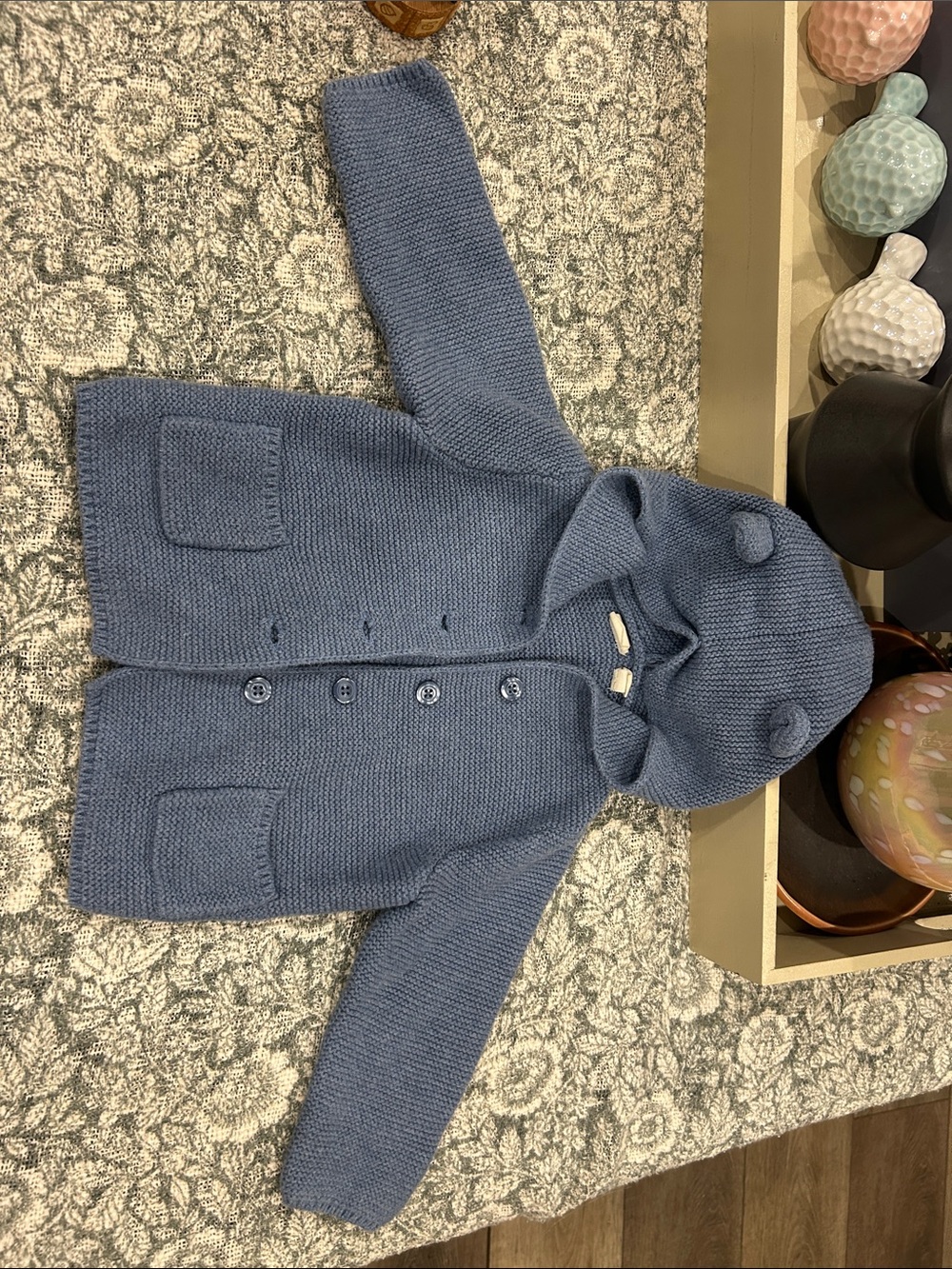 GAP Blue Hooded Knit Jacket with Bear Ears -100% cotton.